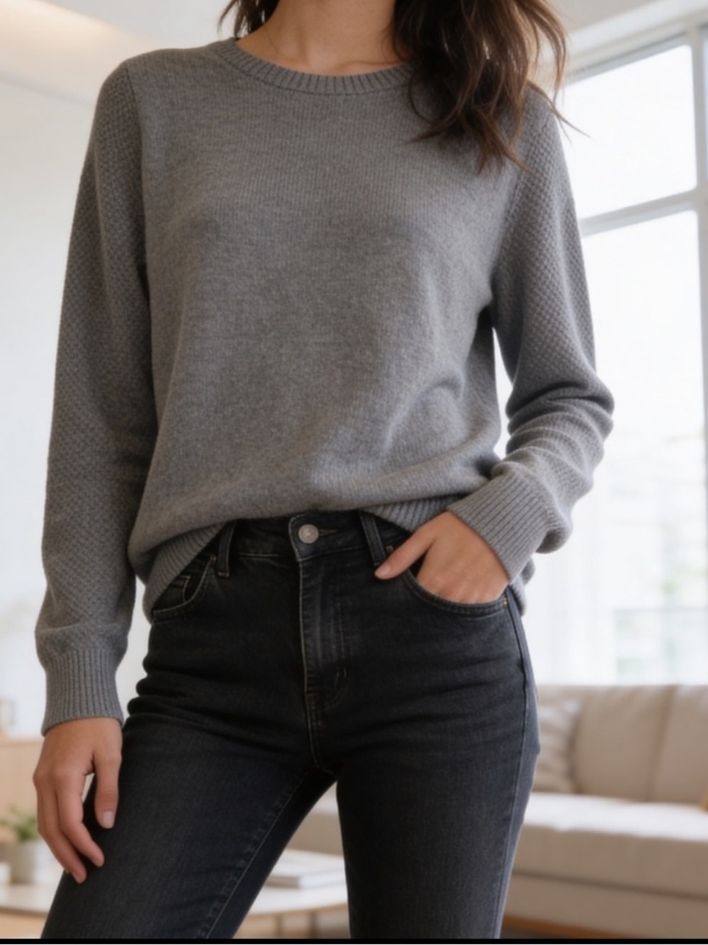 Banana Republic Gray Textured Knit Crewneck Sweater XS